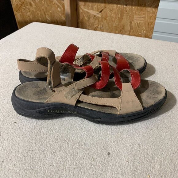 Golfstream Shoes Women's Size 9M Red Leather Open Toe Hook & Loop Golf Sandals - Picture 3 of 9